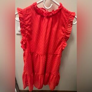 THML Bright Coral Textured Dress with Flutter Sleeves